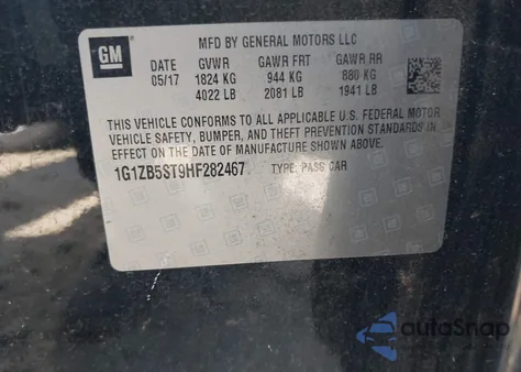 2017 Chevrolet Malibu Ls из США, поврежденный, VIN 1G1ZB5ST9HF282467